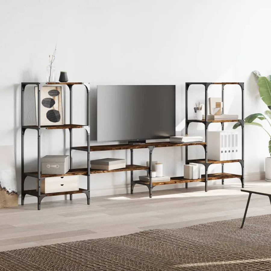Meuble TV chêne fumé 206,5x28,5x95 cm bois d'ingénierie - 4