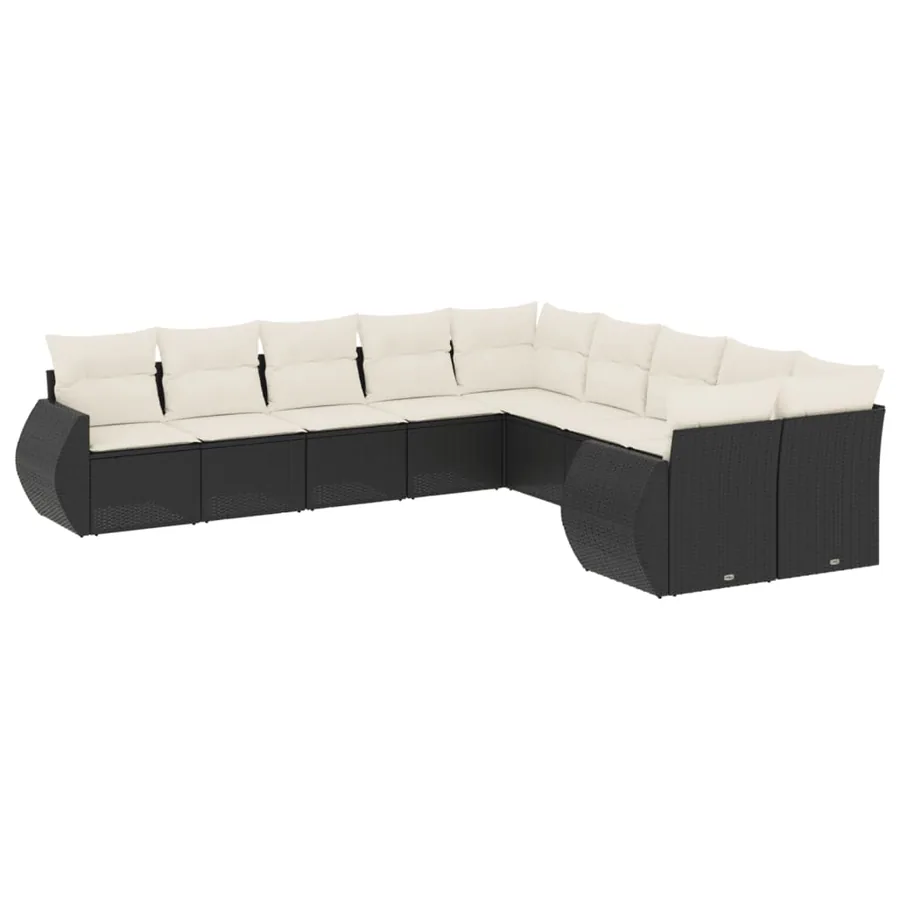 Salon de jardin 10 pcs avec coussins noir résine tressée - 2
