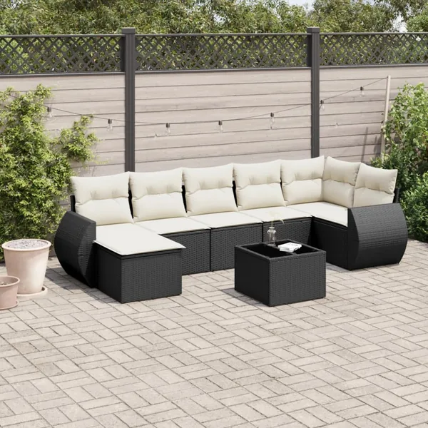 Salon de jardin 7 pcs avec coussins noir résine tressée 62 x 62 x 69 cm - 55,4 kg