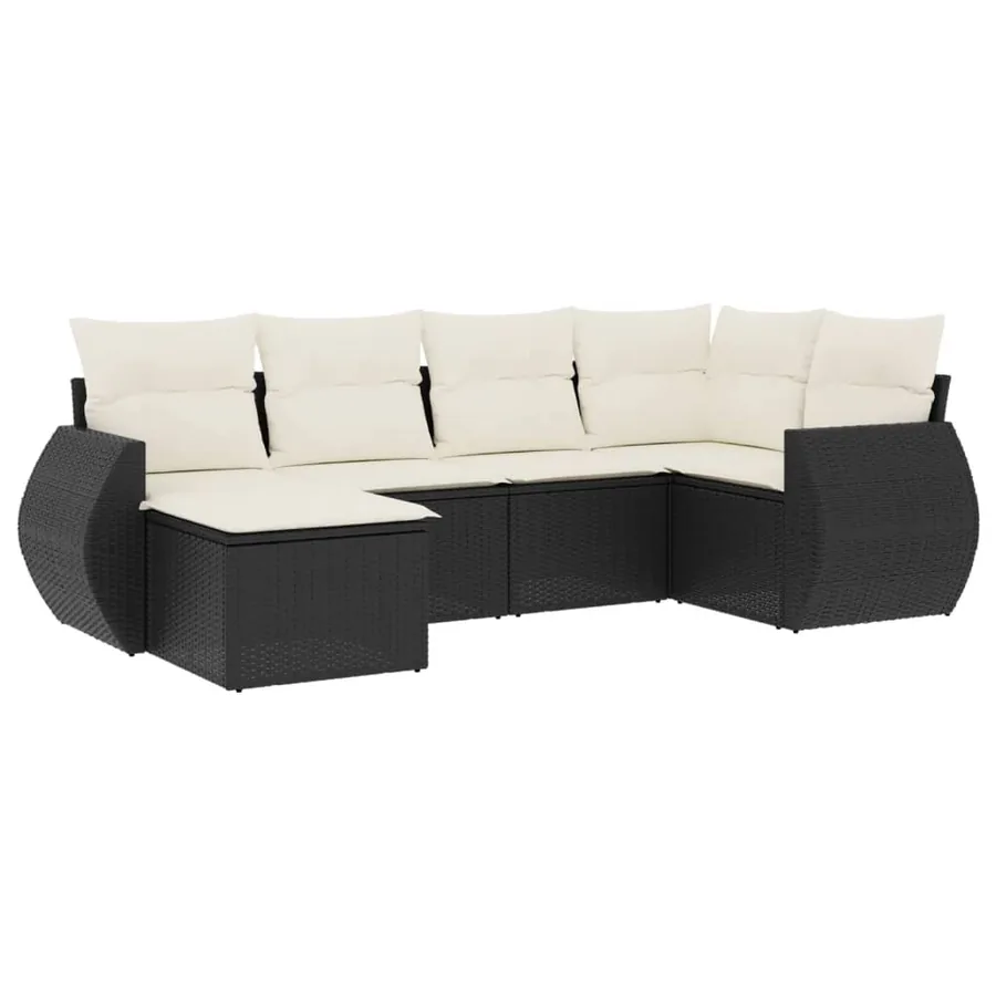 Salon de jardin 6 pcs avec coussins noir résine tressée - 2