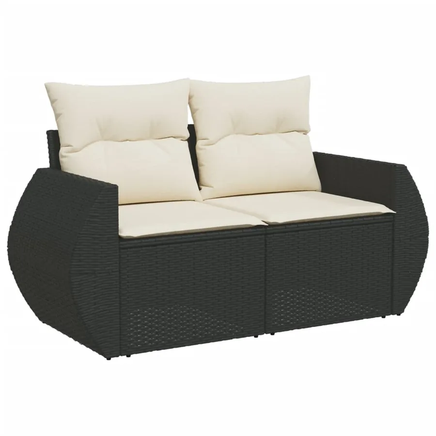 Salon de jardin 6 pcs avec coussins noir résine tressée - 3