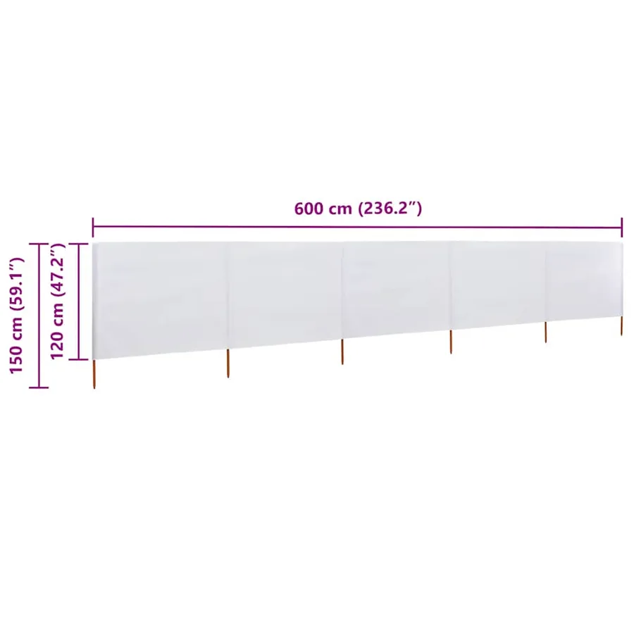 Paravent 5 panneaux Tissu 600 x 120 cm Blanc sable - 6
