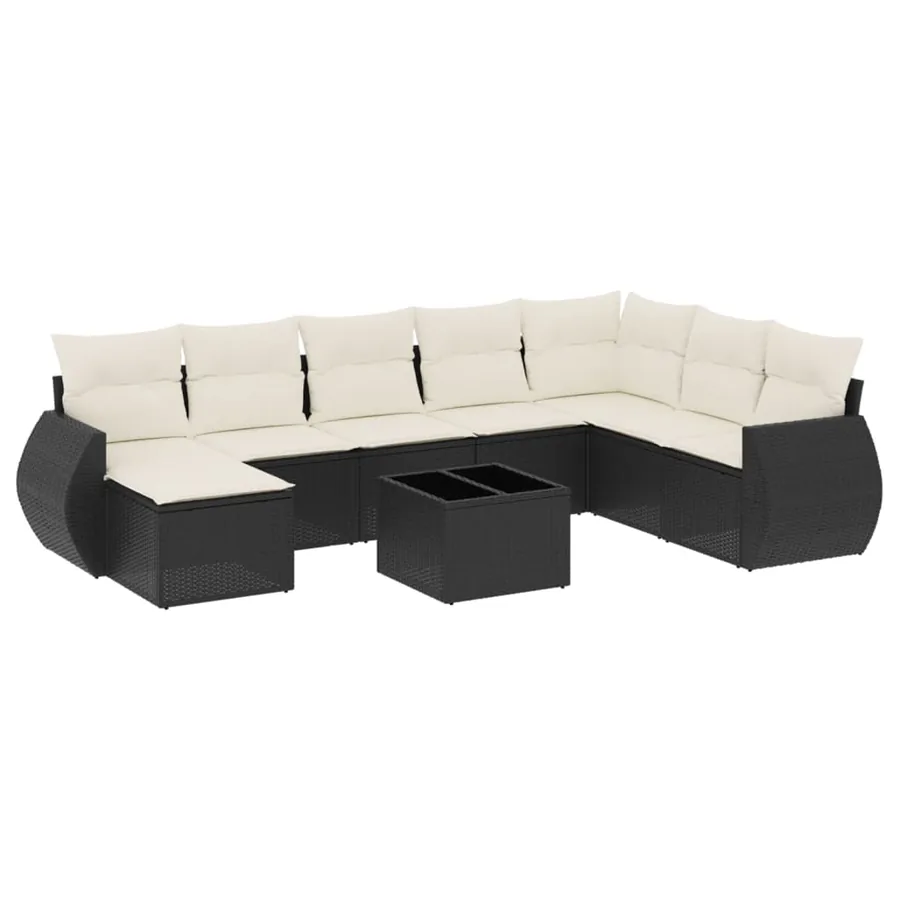 Salon de jardin 9 pcs avec coussins noir résine tressée - 2