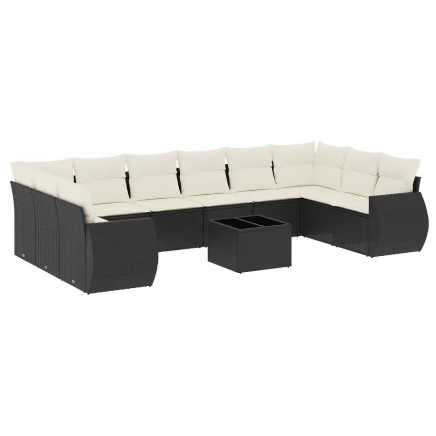 Salon de jardin 11 pcs avec coussins noir résine tressée - 2