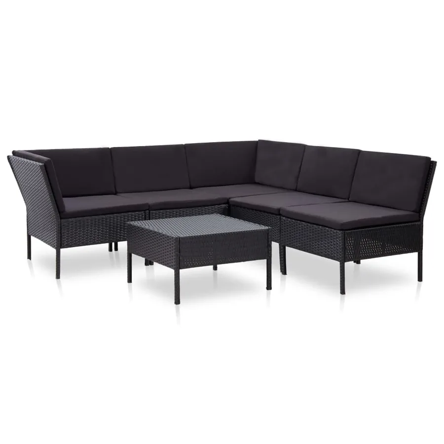 Salon de jardin 6 pcs avec coussins résine tressée noir