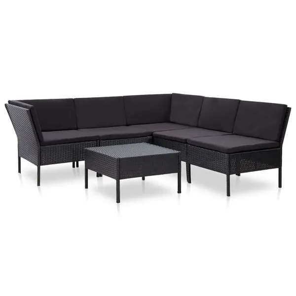 Salon de jardin 6 pcs avec coussins résine tressée noir
