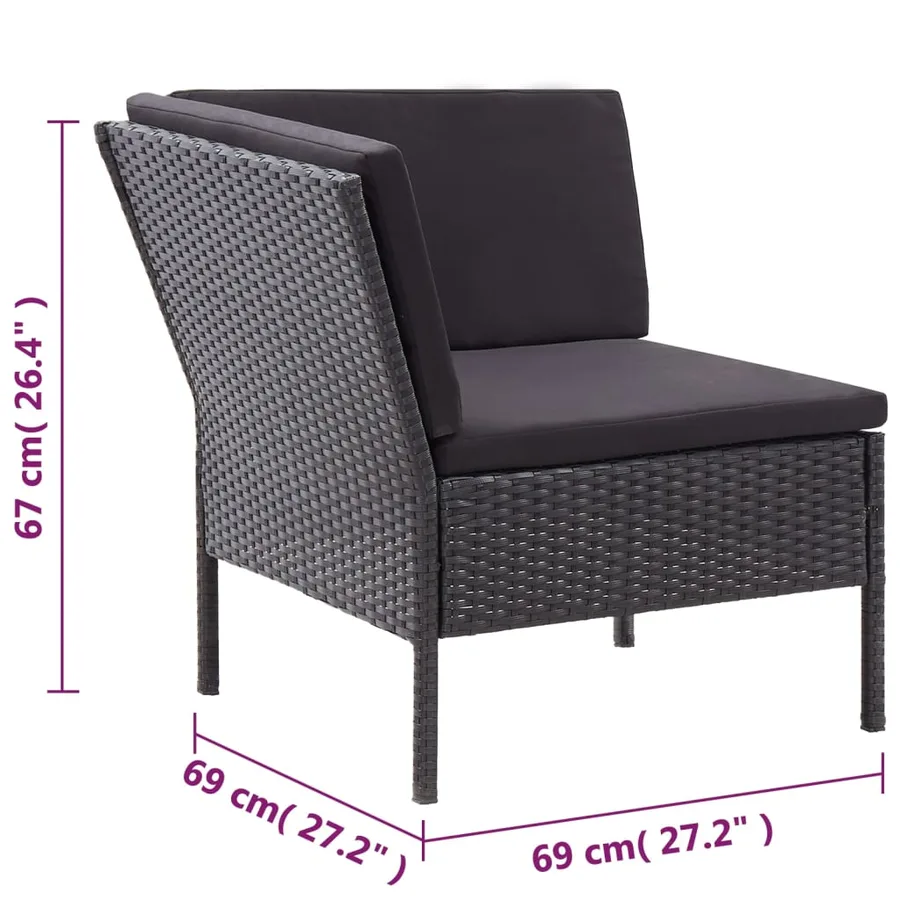 Salon de jardin 6 pcs avec coussins résine tressée noir - 16