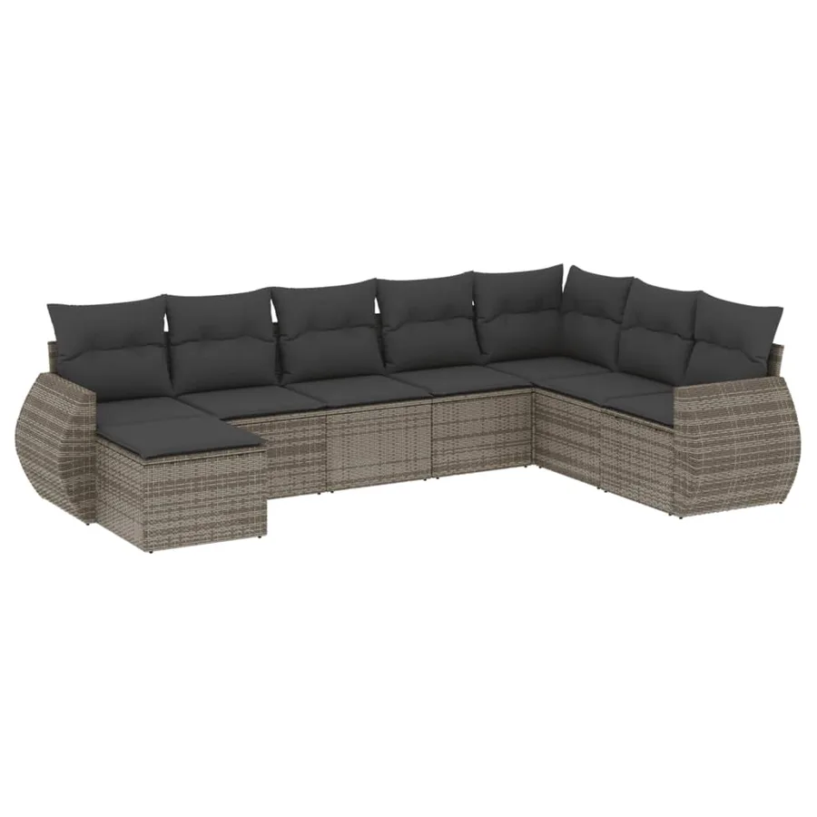Salon de jardin 8 pcs avec coussins gris résine tressée - 2