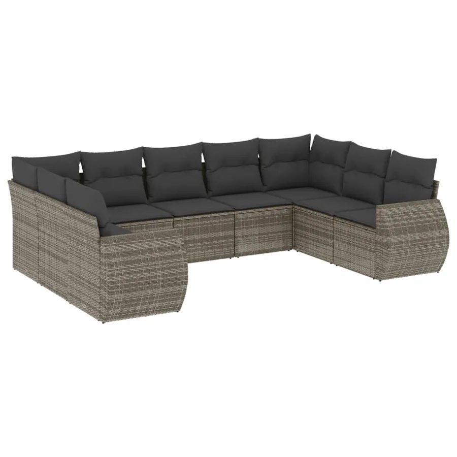 Salon de jardin 9 pcs avec coussins gris résine tressée - 2