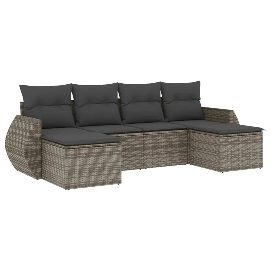 Salon de jardin 6 pcs avec coussins gris résine tressée - 2