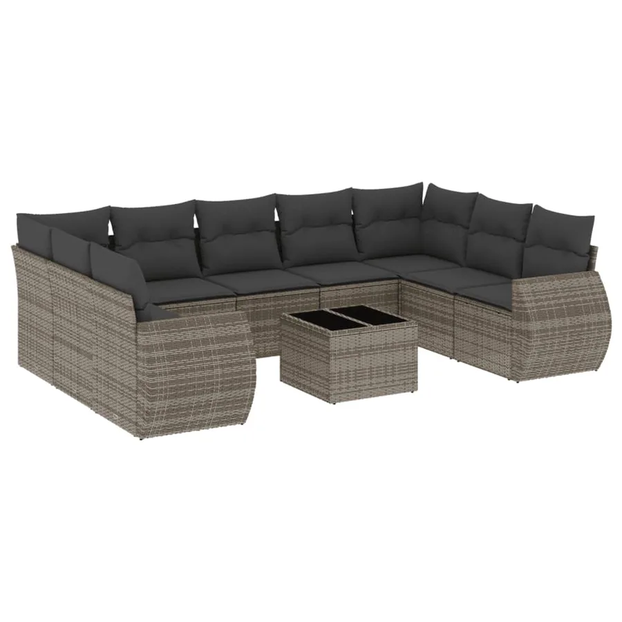 Salon de jardin avec coussins 10 pcs gris résine tressée - 2