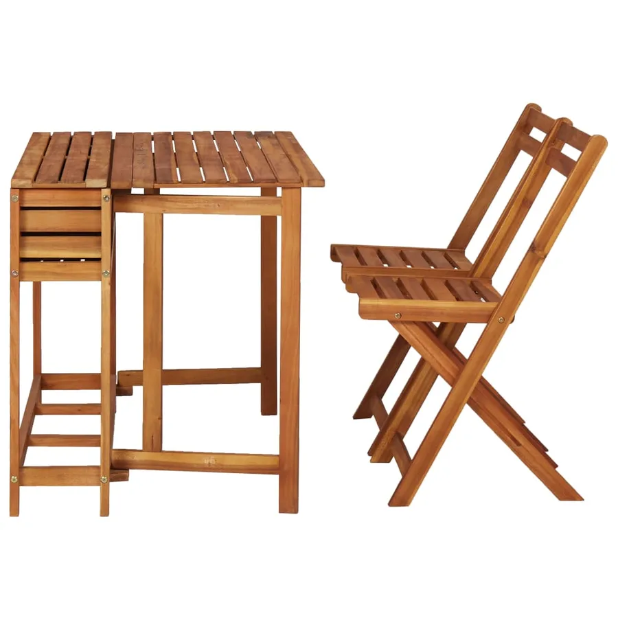 Table à jardinière et 2 chaises de bistro bois d'acacia massif - 3