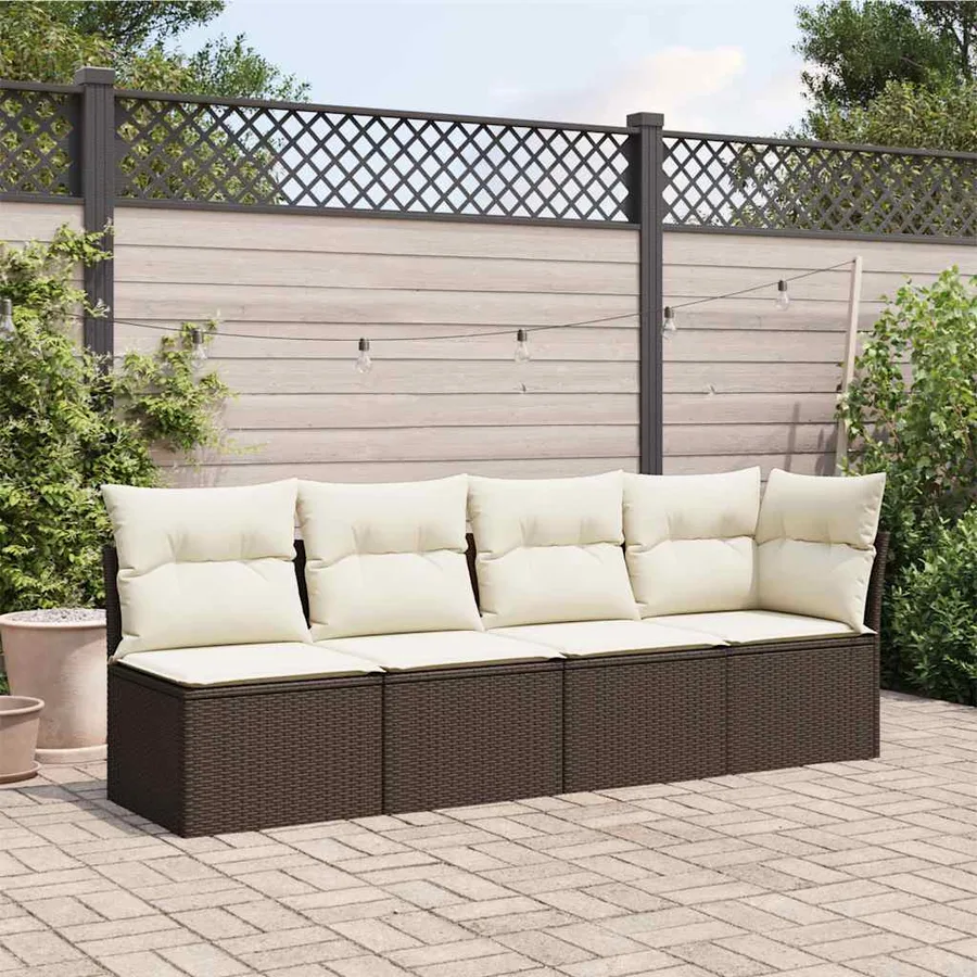 Canapé de jardin avec coussins 4 places marron résine tressée - 3