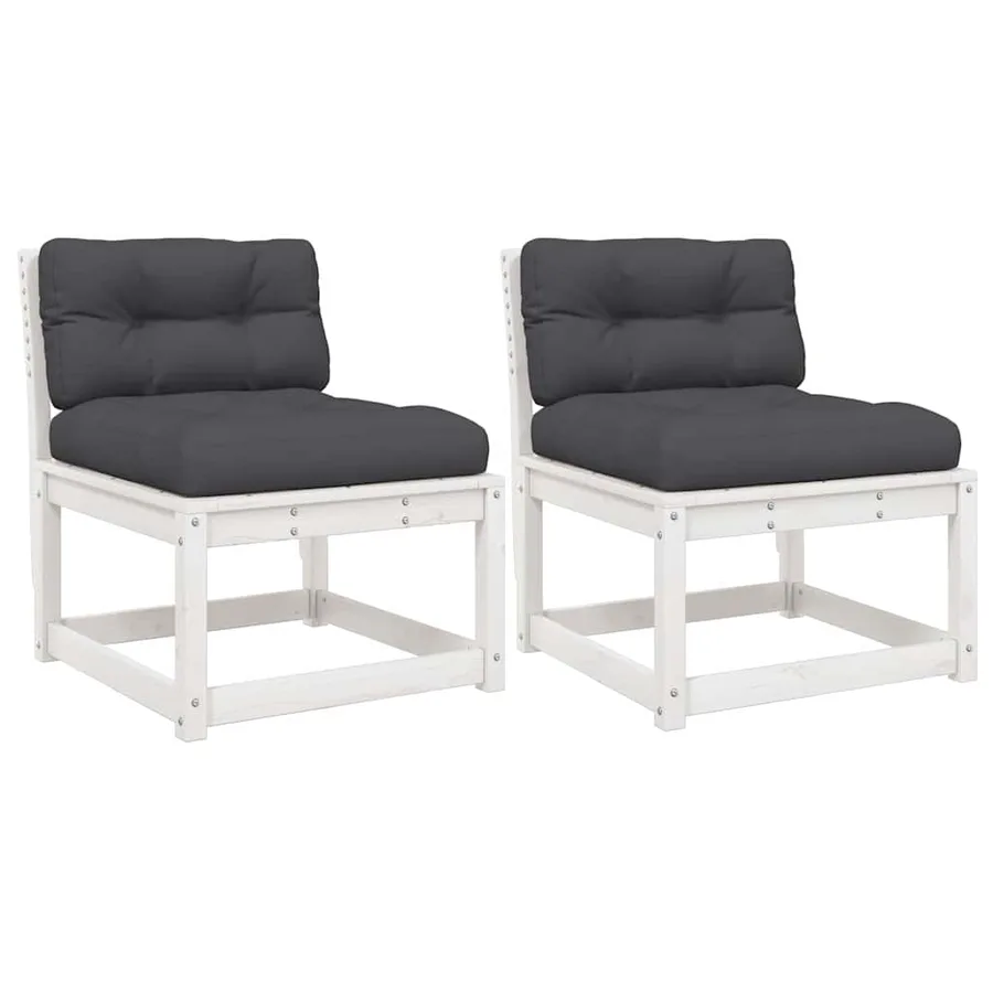 Canapés de jardin avec coussins 2pcs blanc bois de pin massif - 2