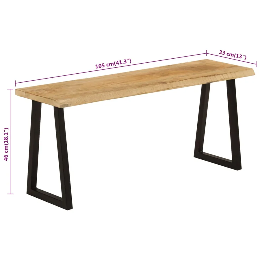 Banc avec bord vivant 105 cm bois de manguier massif - 8
