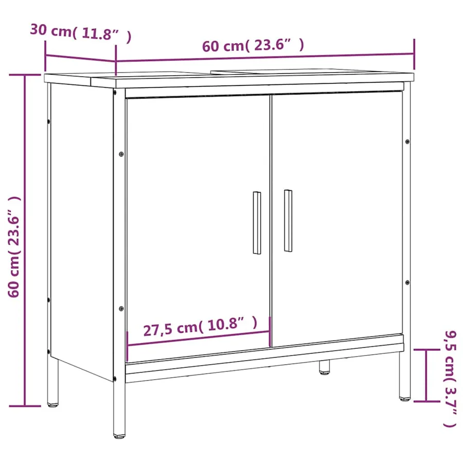 Armoire lavabo de salle de bain chêne fumé 60x30x60 cm - 12