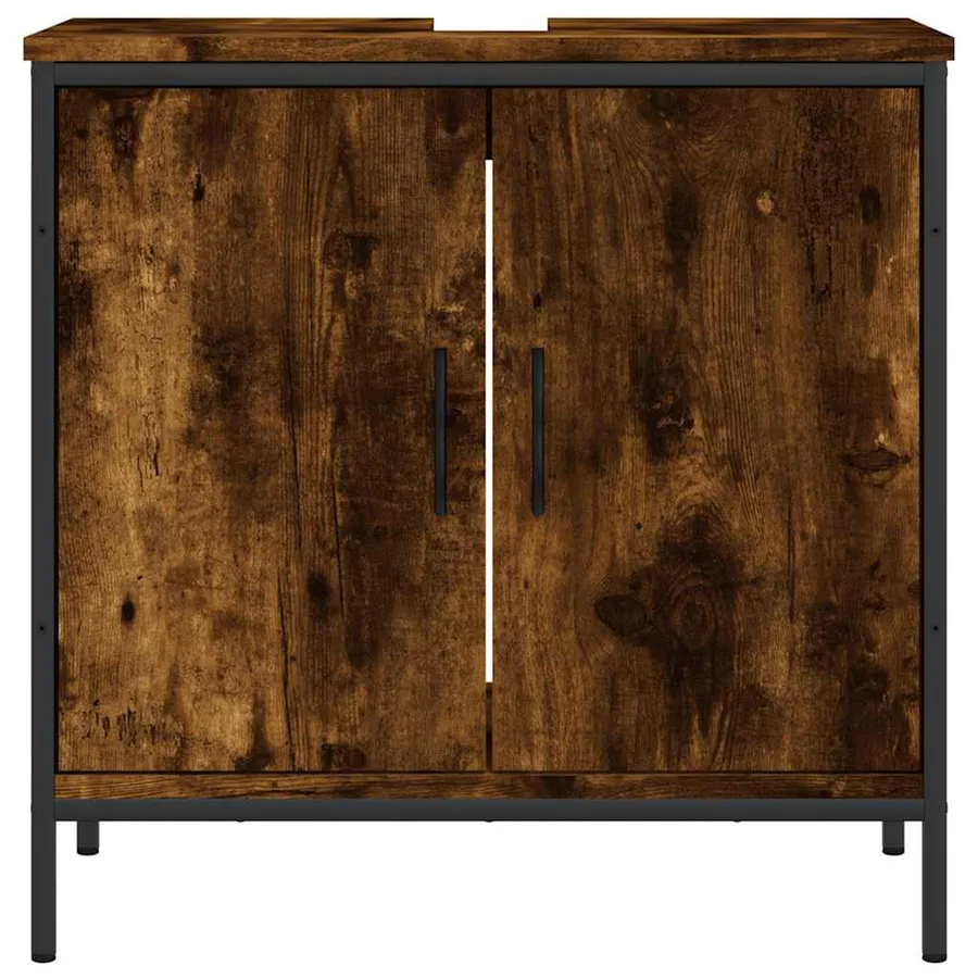 Armoire lavabo de salle de bain chêne fumé 60x30x60 cm - 4