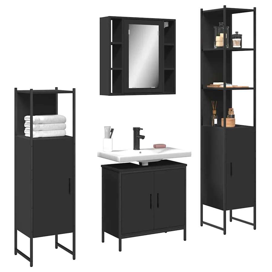 Ensemble d’armoires salle de bain 4 pcs noir bois d'ingénierie
