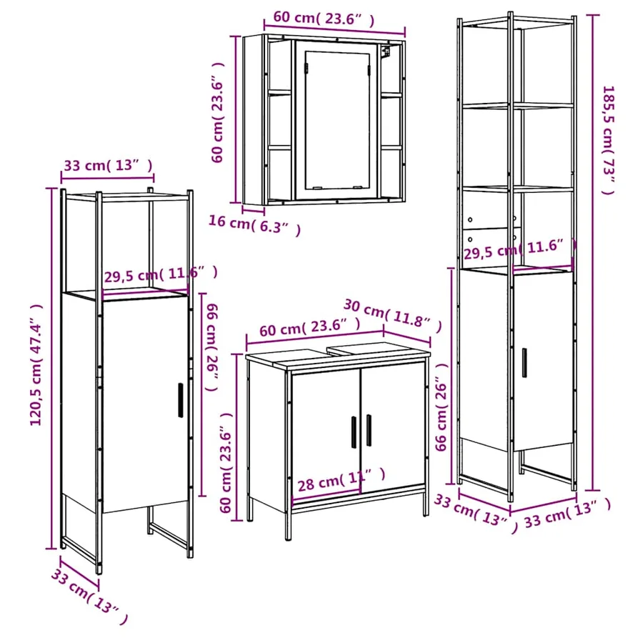 Ensemble d’armoires salle de bain 4 pcs noir bois d'ingénierie - 13