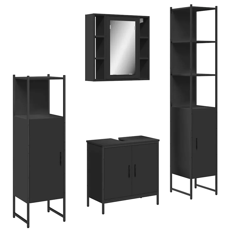 Ensemble d’armoires salle de bain 4 pcs noir bois d'ingénierie - 2