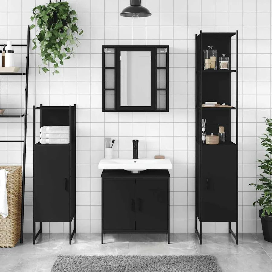 Ensemble d’armoires salle de bain 4 pcs noir bois d'ingénierie - 3