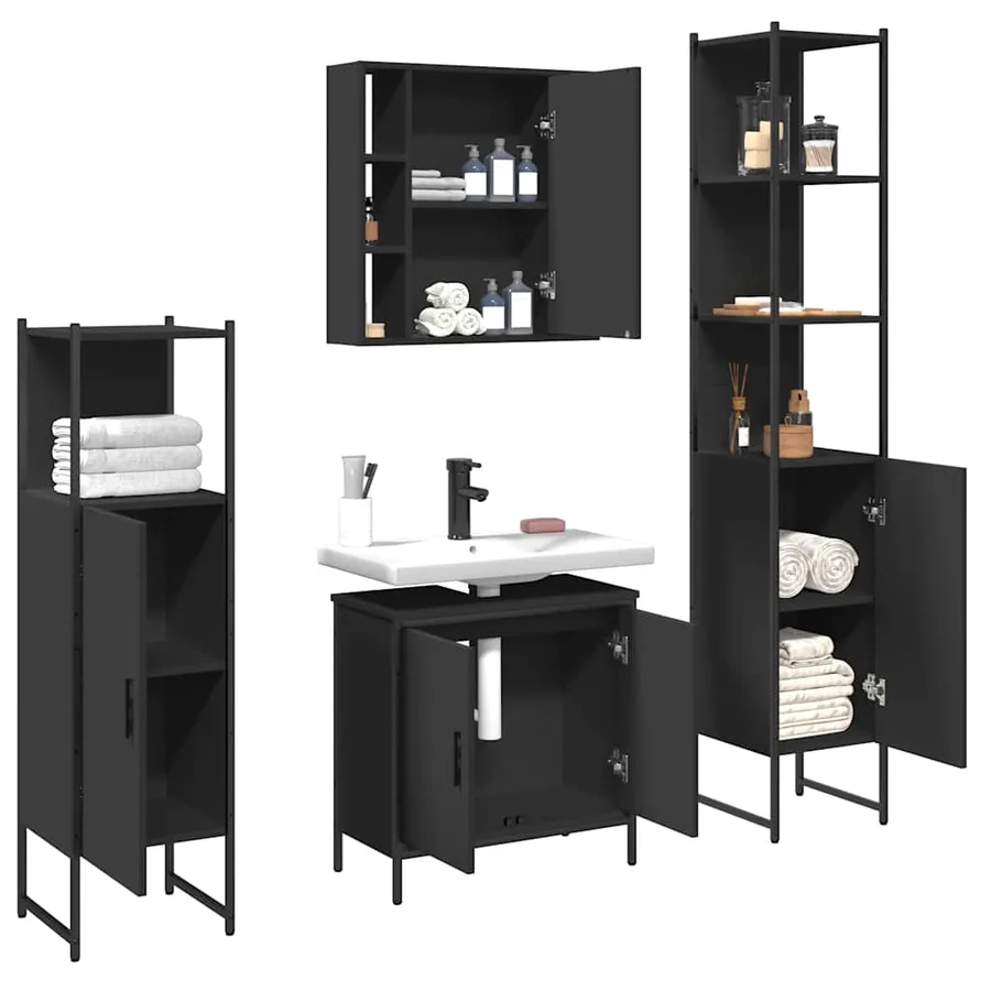 Ensemble d’armoires salle de bain 4 pcs noir bois d'ingénierie - 4