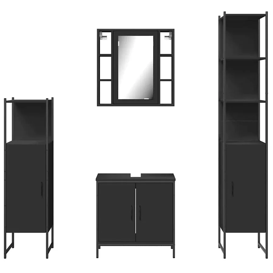 Ensemble d’armoires salle de bain 4 pcs noir bois d'ingénierie - 6