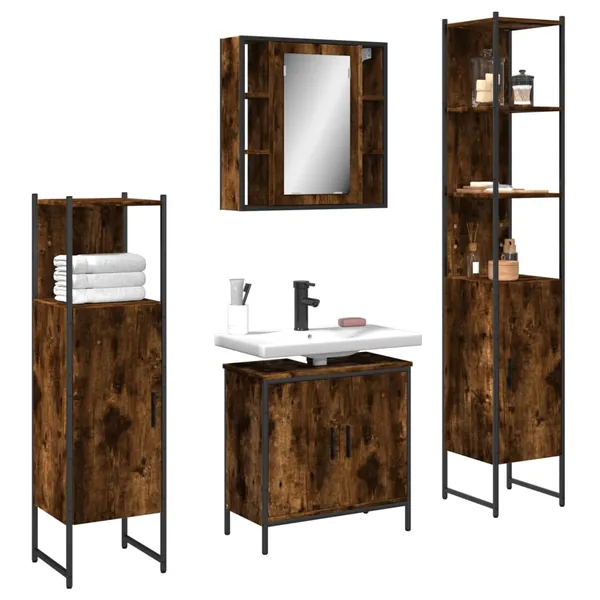 Ensemble d'armoires de salle de bain 4 pcs chêne fumé