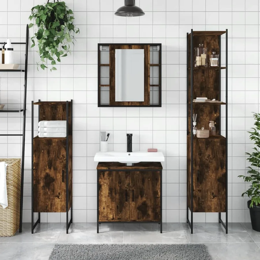 Ensemble d'armoires de salle de bain 4 pcs chêne fumé - 3