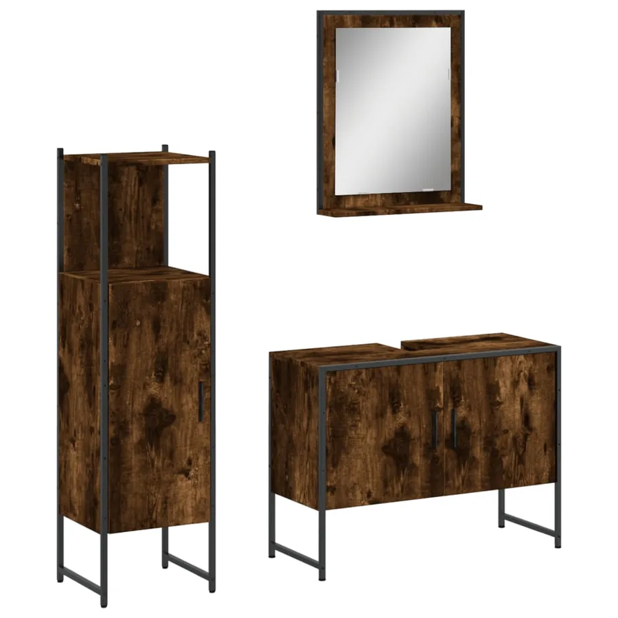 Ensemble d'armoires de salle de bain 3 pcs chêne fumé - 2