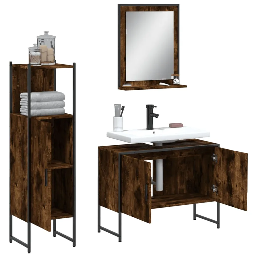 Ensemble d'armoires de salle de bain 3 pcs chêne fumé - 4