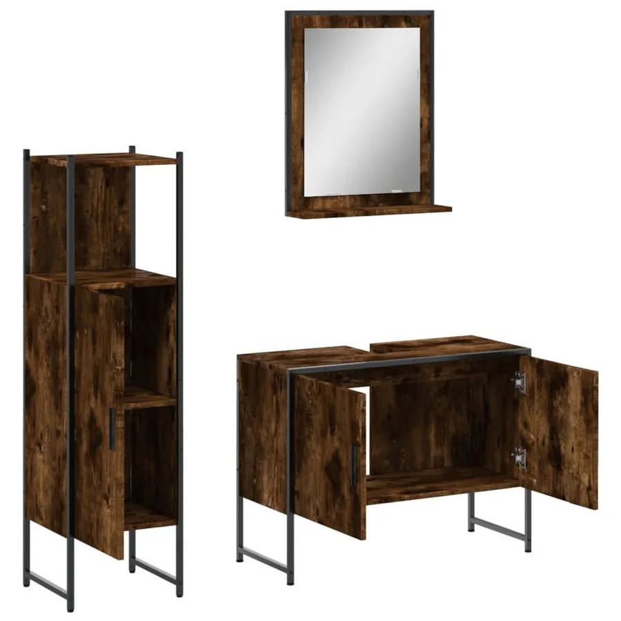Ensemble d'armoires de salle de bain 3 pcs chêne fumé - 5