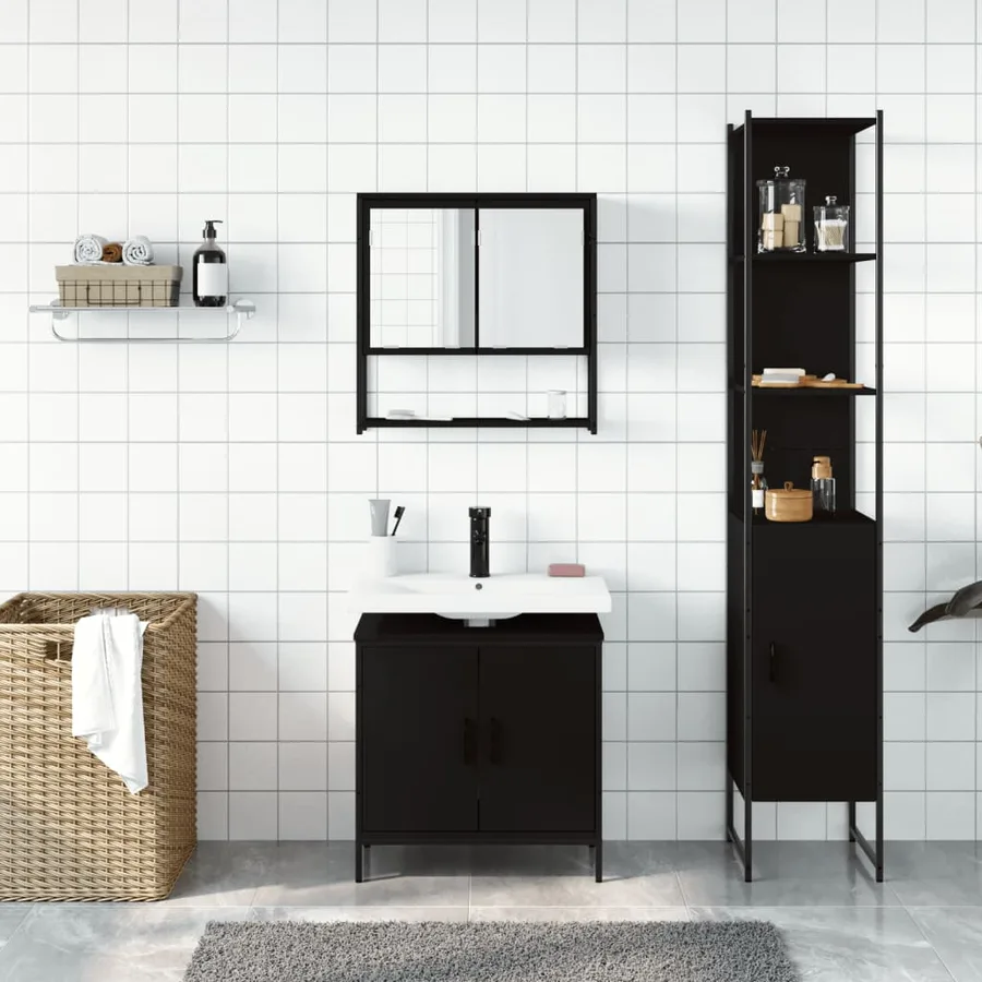 Ensemble de meubles salle de bain 3 pcs noir bois d'ingénierie - 3