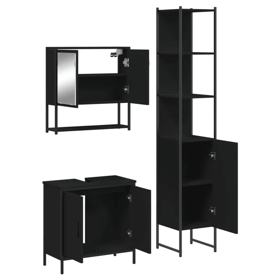 Ensemble de meubles salle de bain 3 pcs noir bois d'ingénierie - 5