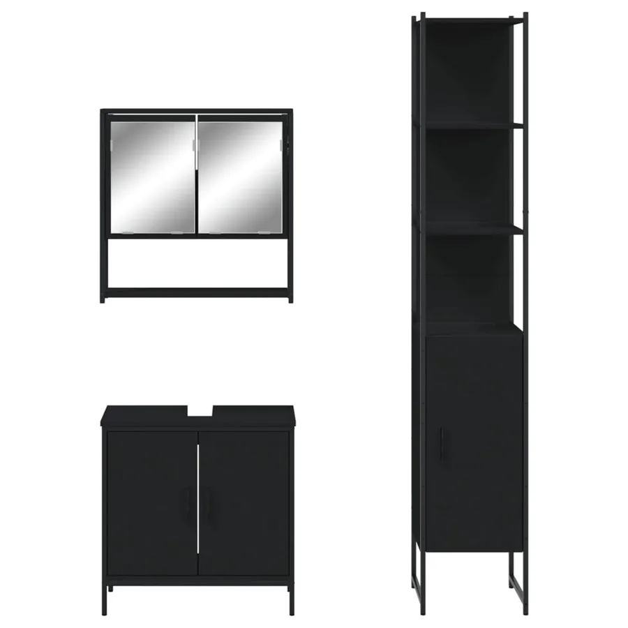 Ensemble de meubles salle de bain 3 pcs noir bois d'ingénierie - 6