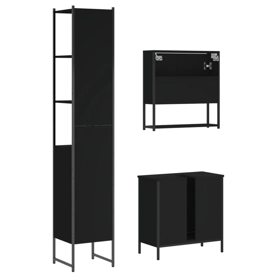 Ensemble de meubles salle de bain 3 pcs noir bois d'ingénierie - 8