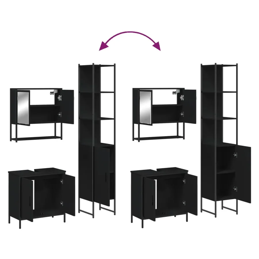 Ensemble de meubles salle de bain 3 pcs noir bois d'ingénierie - 9