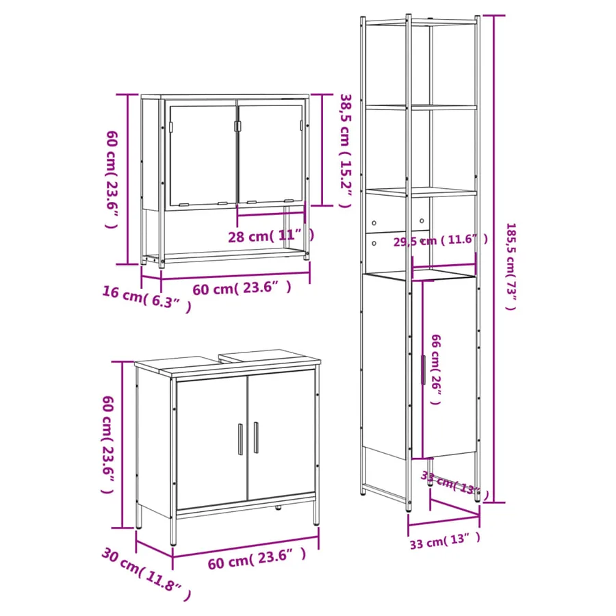 Ensemble de meubles de salle de bain 3 pcs Chêne fumé - 13