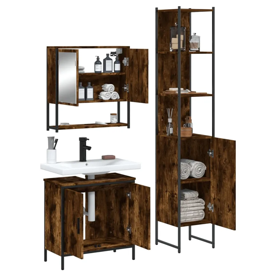 Ensemble de meubles de salle de bain 3 pcs Chêne fumé - 4