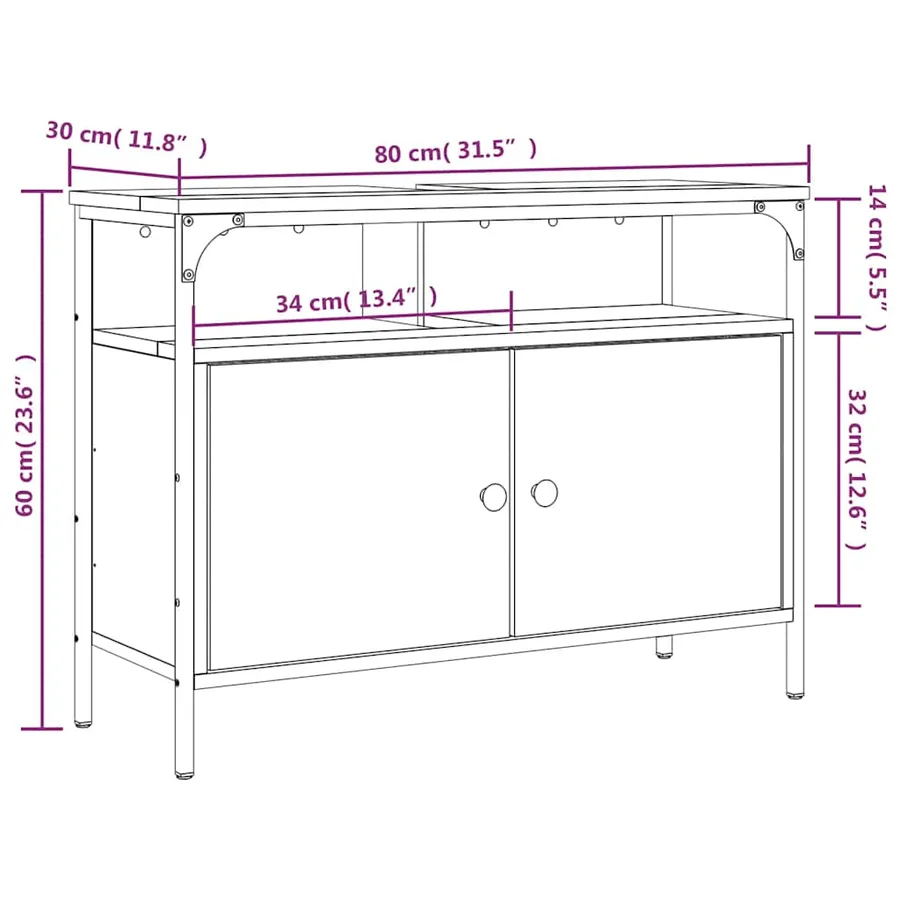 Armoire lavabo de salle de bain noir 80x30x60 cm - 12