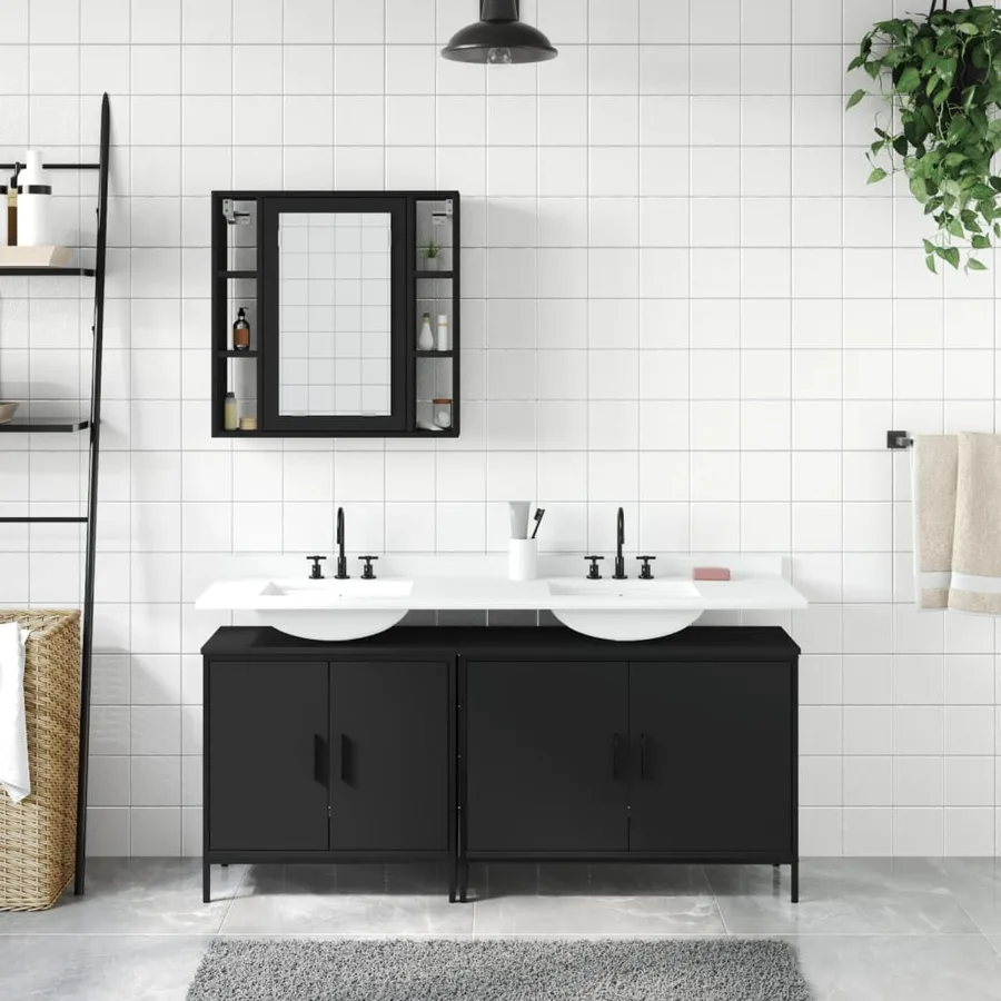Ensemble d'armoires salle de bain 3 pcs noir bois d'ingénierie - 3