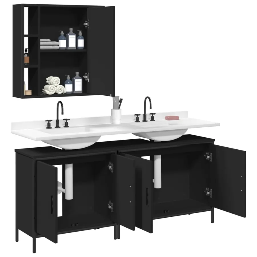 Ensemble d'armoires salle de bain 3 pcs noir bois d'ingénierie - 4