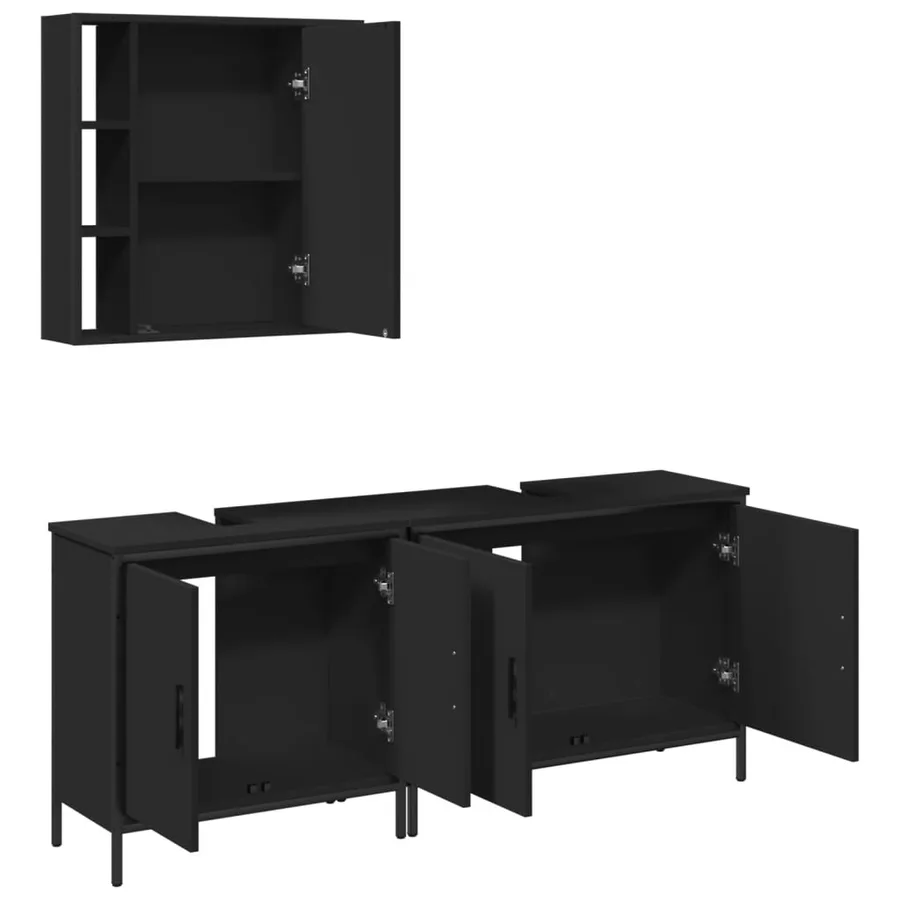 Ensemble d'armoires salle de bain 3 pcs noir bois d'ingénierie - 5