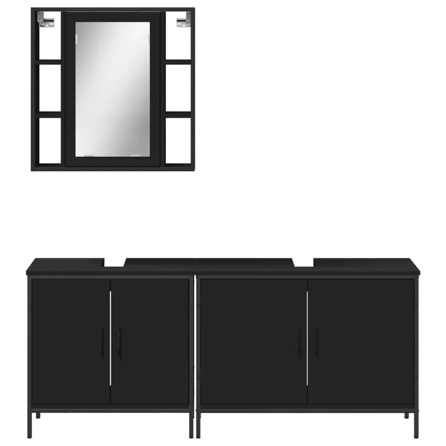 Ensemble d'armoires salle de bain 3 pcs noir bois d'ingénierie - 6