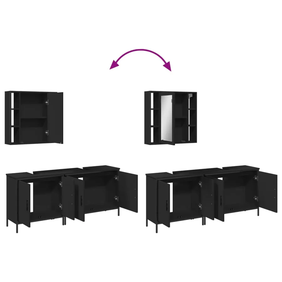Ensemble d'armoires salle de bain 3 pcs noir bois d'ingénierie - 9