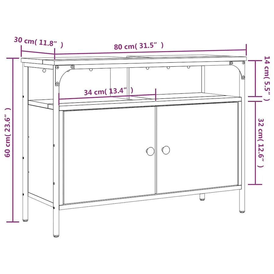 Armoire lavabo de salle de bain chêne fumé 80x30x60 cm - 12