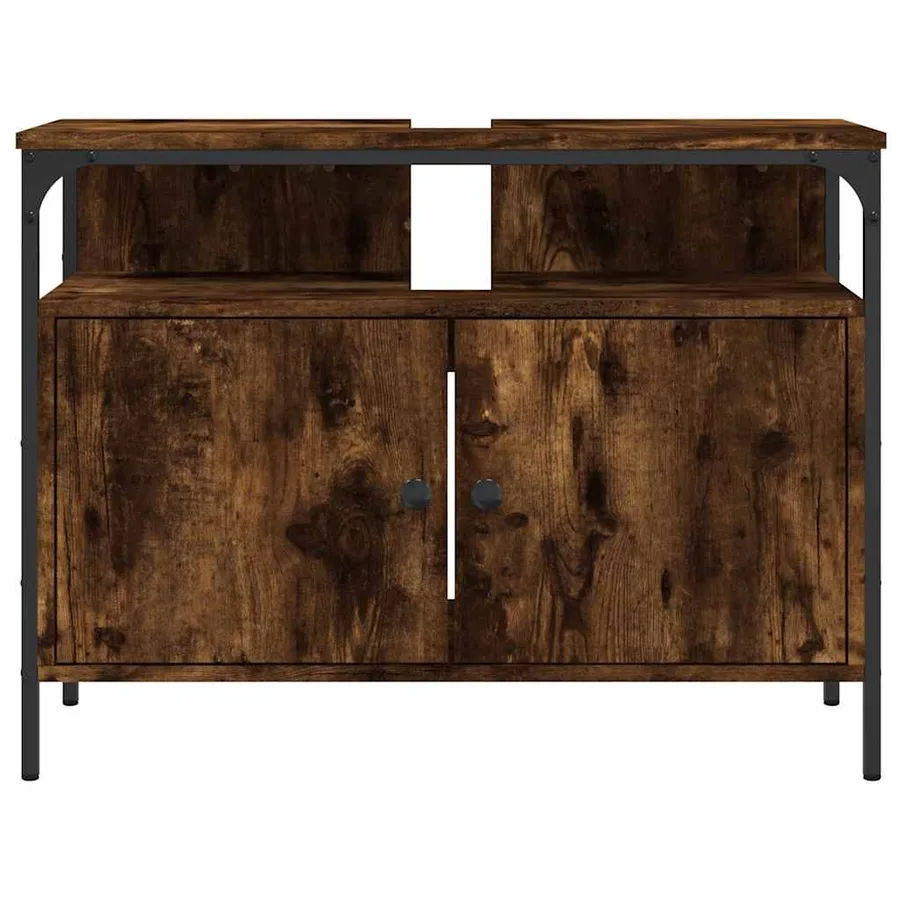 Armoire lavabo de salle de bain chêne fumé 80x30x60 cm - 4
