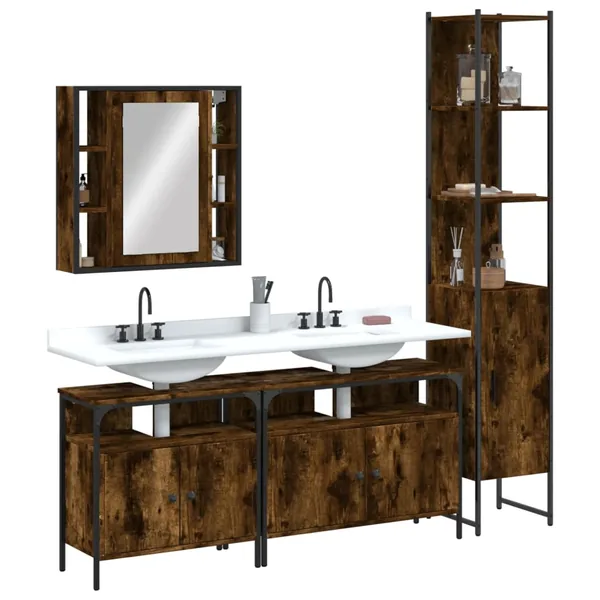 Ensemble d'armoires de salle de bain 4 pcs chêne fumé