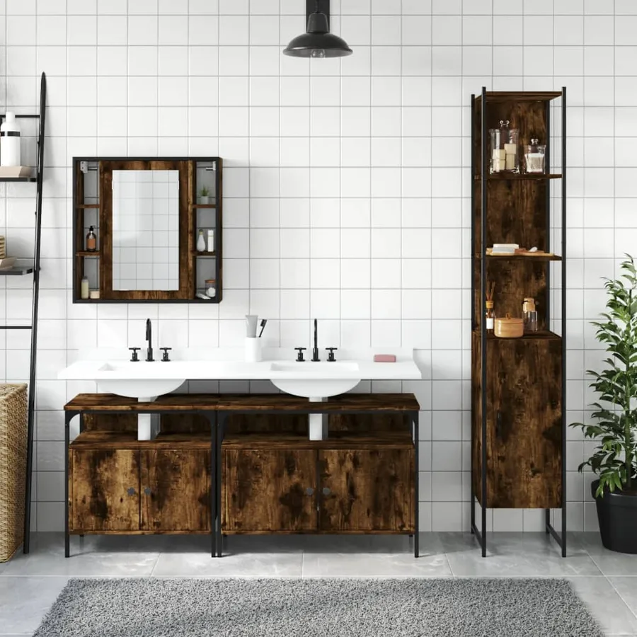 Ensemble d'armoires de salle de bain 4 pcs chêne fumé - 3