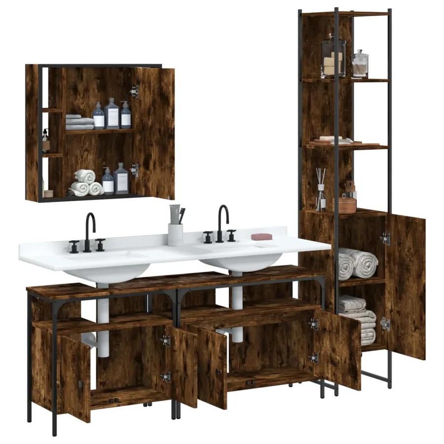 Ensemble d'armoires de salle de bain 4 pcs chêne fumé - 4
